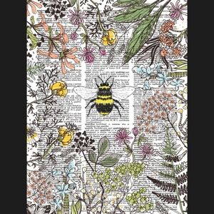 Bee Modern Nature Garden Landscape Flower Vintage Dictionary Art Print